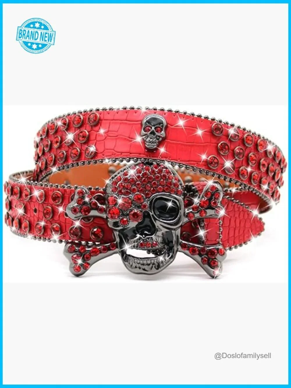Rhinestone Skull Belt Punk Studded Western Adjustable Leather Y2K